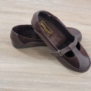 Mushrooms Ladies Brown Leather Mary Jane T-Strap Flats Shoes E20-04 Size 8M